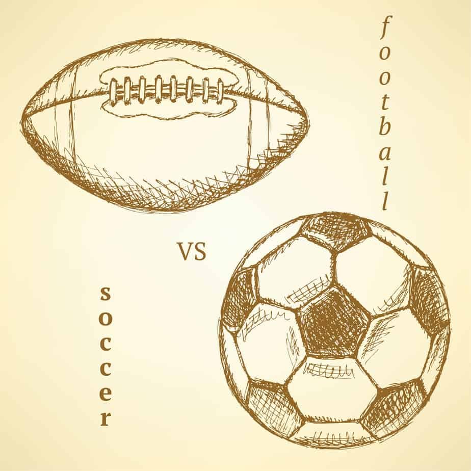 Sketch soccer versus american football ball, background