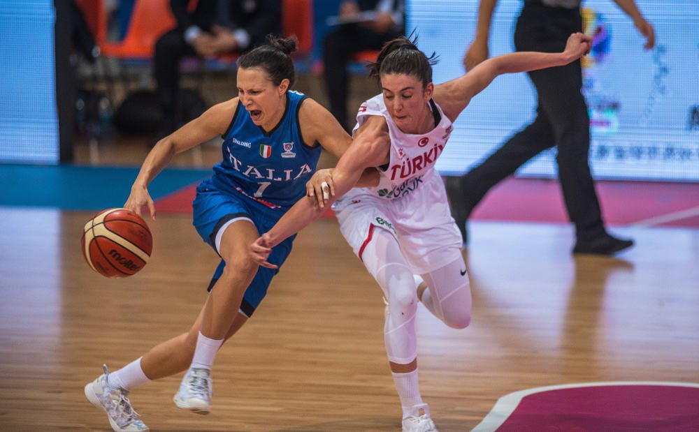 Italy Giorgia Sottana and Olcay Cakir from Turkey on the FIBA Women's Eurobasket