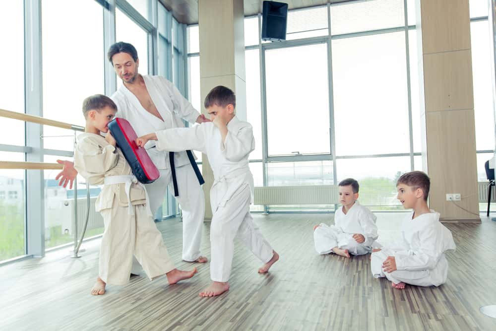 children in taekwondo position